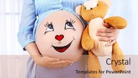  Presentation with baby toy - PPT theme with beautiful young pregnant with baby background and a  colored foreground
