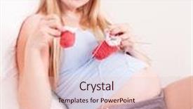  Presentation with knitting - Colorful PPT theme enhanced with beautiful young pregnant woman knitting baby's bootees in bed at home smiling backdrop and a lemonade colored foreground