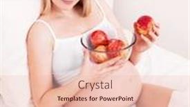  Presentation with pregnant - Audience pleasing slides consisting of beautiful young pregnant woman with apples in bed at home smiling backdrop and a lemonade colored foreground