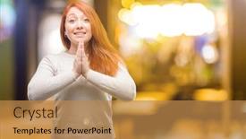  Presentation with praying hands - Presentation theme featuring beautiful-young-redhead-woman and a coral colored foreground