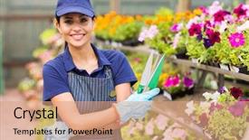  Presentation with nursery - Colorful presentation enhanced with beautiful young small nursery business owner portrait in greenhouse backdrop and a coral colored foreground
