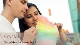  Presentation with cotton candy - PPT layouts featuring beautiful-young-smiling-couple-walking background and a coral colored foreground