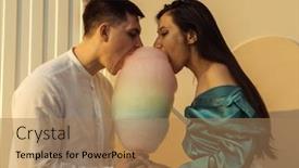  Presentation with cotton candy - Slide set having beautiful-young-smiling-couple-walking background and a coral colored foreground