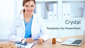  Presentation with female - Slide set enhanced with beautiful young smiling female doctor background and a  colored foreground