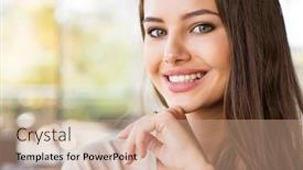  Presentation with pretty girl - PPT theme with beautiful-young-smiling-woman-outdoors background and a coral colored foreground