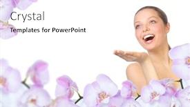  Presentation with spa salon - Amazing PPT theme having personal hygiene - beautiful young smiling woman spa backdrop and a white colored foreground