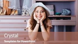  Presentation with closet - Colorful slide deck enhanced with beautiful young smiling woman in her closet wearing hat backdrop and a coral colored foreground
