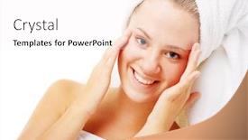  Presentation with complete - PPT theme featuring beautiful young spa woman on white from a complete series of photos background and a sky blue colored foreground