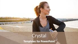  Presentation with water sports - Beautiful PPT theme featuring beautiful young sports woman drinking water outdoors on the street backdrop and a coral colored foreground