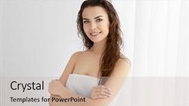  Presentation with weight loss woman showing - Amazing presentation design having beautiful young woman after shower backdrop and a  colored foreground