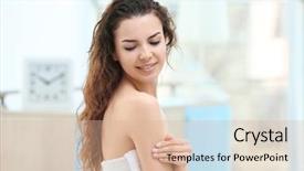  Presentation with home - Colorful presentation theme enhanced with beautiful-young-woman-after-shower backdrop and a coral colored foreground