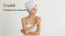  Presentation with weight loss woman showing - Audience pleasing presentation design consisting of beautiful young woman after shower backdrop and a light gray colored foreground