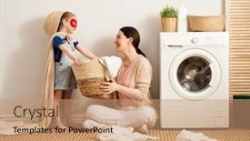  Presentation with woman child - Colorful PPT theme enhanced with beautiful-young-woman-and-child backdrop and a coral colored foreground