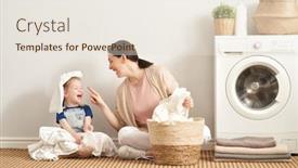  Presentation with woman child - Beautiful PPT theme featuring beautiful-young-woman-and-child backdrop and a sky blue colored foreground