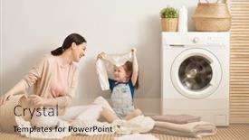  Presentation with woman child - Presentation theme having beautiful-young-woman-and-child background and a soft green colored foreground