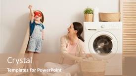  Presentation with woman child - Presentation theme having beautiful-young-woman-and-child background and a coral colored foreground