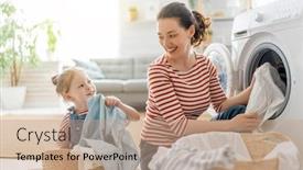  Presentation with woman child - Slide set consisting of beautiful-young-woman-and-child background and a coral colored foreground