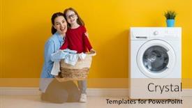  Presentation with woman child - PPT theme with beautiful-young-woman-and-child background and a gold colored foreground