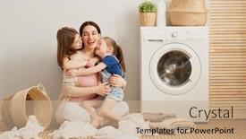  Presentation with young children - Theme having beautiful-young-woman-and-children background and a coral colored foreground