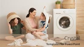  Presentation with young children - Cool new PPT theme with beautiful-young-woman-and-children backdrop and a coral colored foreground