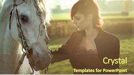  Presentation with portrait of a horse - PPT theme enhanced with beautiful young woman and horse background and a tawny brown colored foreground