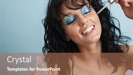  Presentation with pipette - Colorful slide deck enhanced with beautiful-young-woman-applying-cosmetic backdrop and a coral colored foreground