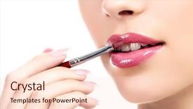  Presentation with lips - Colorful presentation theme enhanced with beautiful young woman applying lips backdrop and a lemonade colored foreground