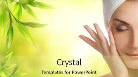  Presentation with organic cosmetics - Colorful theme enhanced with beautiful young woman applying organic backdrop and a blonde colored foreground