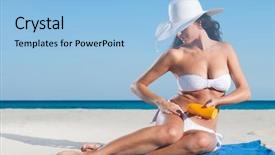  Presentation with lotion - Beautiful presentation theme featuring beautiful young woman applying protective backdrop and a light blue colored foreground