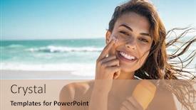  Presentation with sunscreen - Amazing slide set having beautiful-young-woman-at-beach backdrop and a coral colored foreground