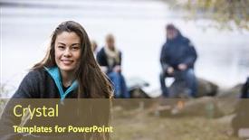  Presentation with campsite - Audience pleasing PPT theme consisting of beautiful young woman at campsite backdrop and a violet colored foreground