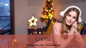  Presentation with funky - Slide set consisting of beautiful-young-woman-at-home background and a red colored foreground