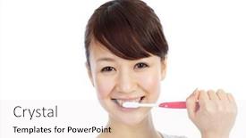  Presentation with teeth - Presentation theme consisting of beautiful-young-woman-brushing background and a sky blue colored foreground