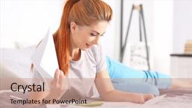  Presentation with taxes - Colorful slide deck enhanced with beautiful young woman calculating taxes at home backdrop and a coral colored foreground