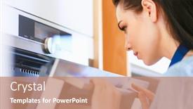  Presentation with cake - Audience pleasing PPT layouts consisting of beautiful-young-woman-checking backdrop and a coral colored foreground