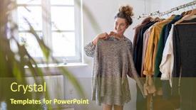  Presentation with clothes - Slides with beautiful-young-woman-choosing-clothes background and a tawny brown colored foreground