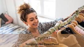  Presentation with clothes - Cool new presentation theme with beautiful-young-woman-choosing-clothes backdrop and a coral colored foreground