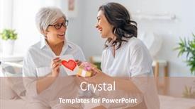  Presentation with postcard - Cool new presentation theme with beautiful-young-woman-congratulating-mother backdrop and a coral colored foreground