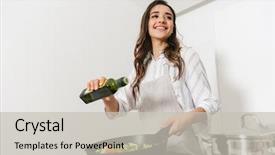  Presentation with gardening healthy food cooking - PPT theme having beautiful young woman cooking healthy background and a light gray colored foreground