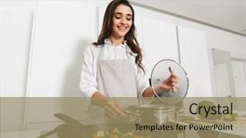  Presentation with healthy - Audience pleasing slide deck consisting of beautiful young woman cooking healthy backdrop and a coral colored foreground