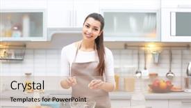 Presentation with cooking - Presentation theme having beautiful young woman cooking background and a soft green colored foreground