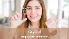  Presentation with curling - Theme having beautiful young woman curling eyelashes background and a coral colored foreground