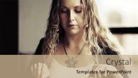  Presentation with dining restaurant - PPT theme consisting of beautiful young woman dining at a restaurant background and a coral colored foreground