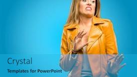  Presentation with angry - Audience pleasing theme consisting of beautiful-young-woman-disgusted backdrop and a cyan colored foreground