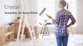  Presentation with wall - PPT theme enhanced with beautiful-young-woman-doing-wall background and a white colored foreground