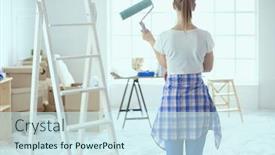  Presentation with wall - Presentation design featuring beautiful-young-woman-doing-wall background and a cool aqua colored foreground