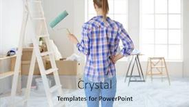  Presentation with wall - Slides having beautiful-young-woman-doing-wall background and a light blue colored foreground