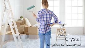  Presentation with wall - Audience pleasing theme consisting of beautiful-young-woman-doing-wall backdrop and a light blue colored foreground