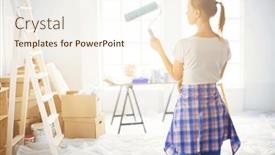  Presentation with wall - Slide set consisting of beautiful-young-woman-doing-wall background and a cream colored foreground