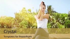 Presentation with beautiful nature - Presentation theme consisting of beautiful young woman doing yoga background and a gold colored foreground